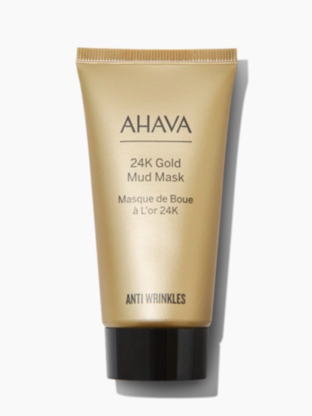 AHAVA 24K Gold Mud Mask — Metallic Gold Tube with Black Cap